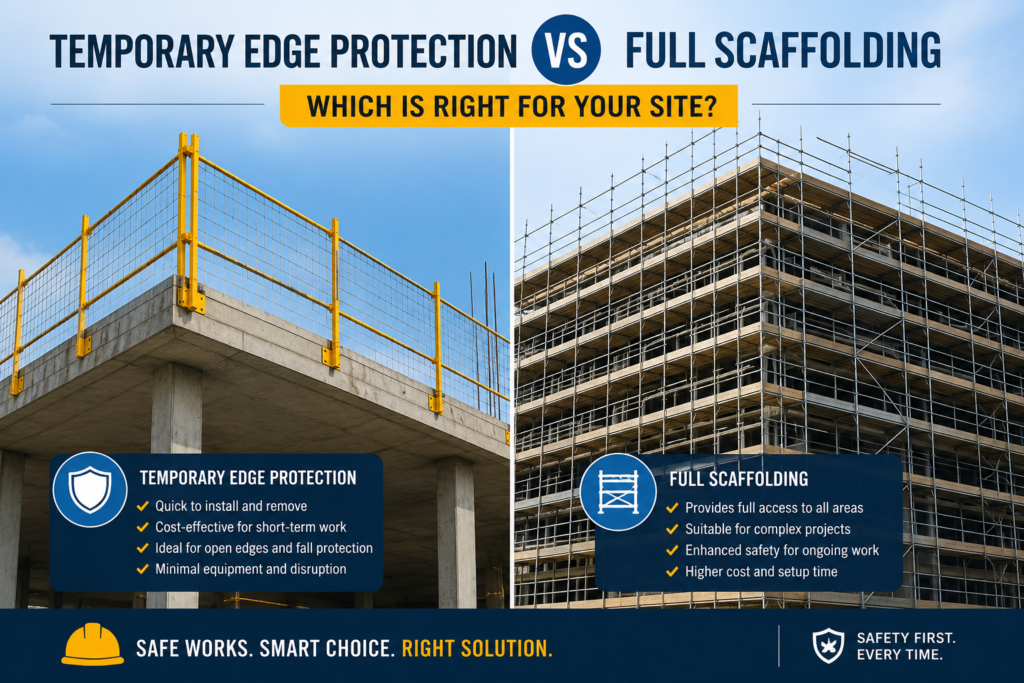 Temporary Edge Protection vs Full Scaffolding: Which Is Right for Your Site?